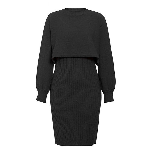 Women's Knitted 2-Piece Set – Bodycon Dress & Crop Sweater – Hyperli
