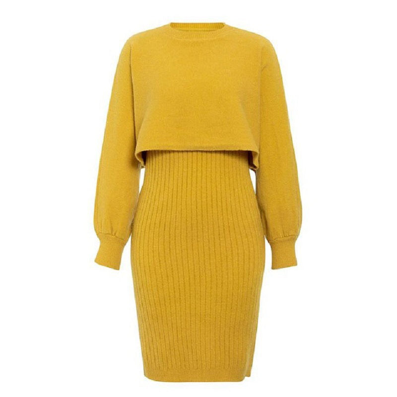 Women's Knitted 2-Piece Set Bodycon Dress & Crop Sweater Hyperli Women's Knitted 2-Piece Set Bodycon Dress & Crop Sweater Hyperli