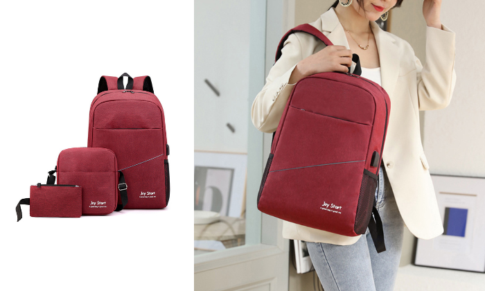 3pcs Backpack Set Women Men Laptop Backpack Shoulder Bag Small Pocket for Travel School Business Work College Fits Up to 15.6inches Red Red