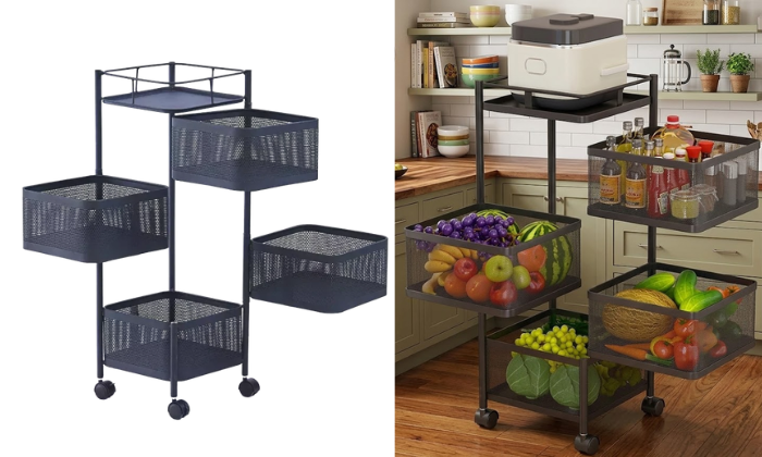 MHome 4-Tier Square Storage Rack With Wheels – Carbon Steel – Hyperli