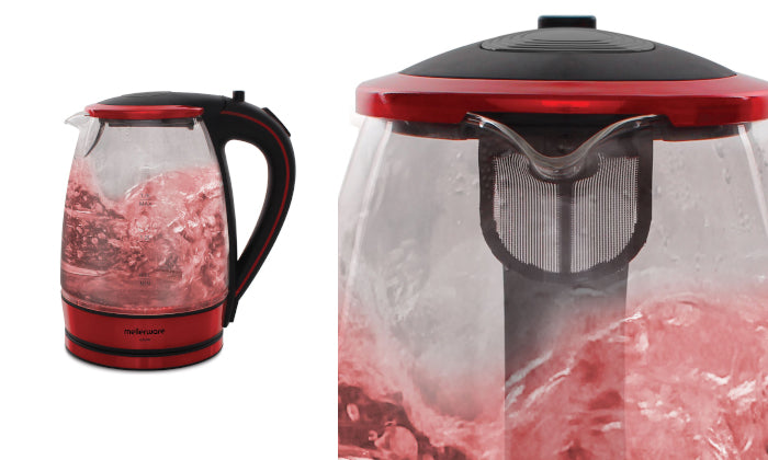 Mellerware Kettle 360 Degree Cordless Glass Red L 2200 W