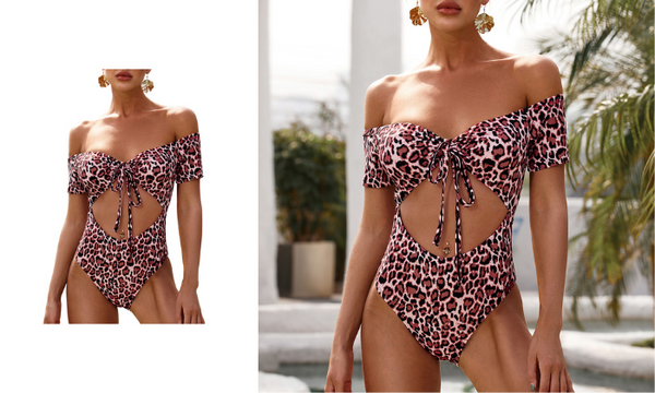 Women Leopard Print One Piece Swimsuit Medium Hyperli